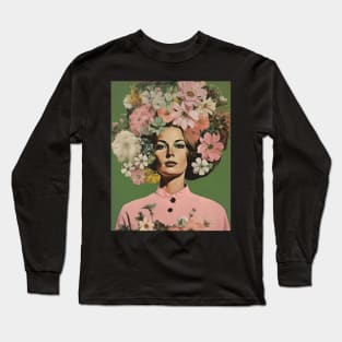 Woman Flower Head Vintage Collage Long Sleeve T-Shirt